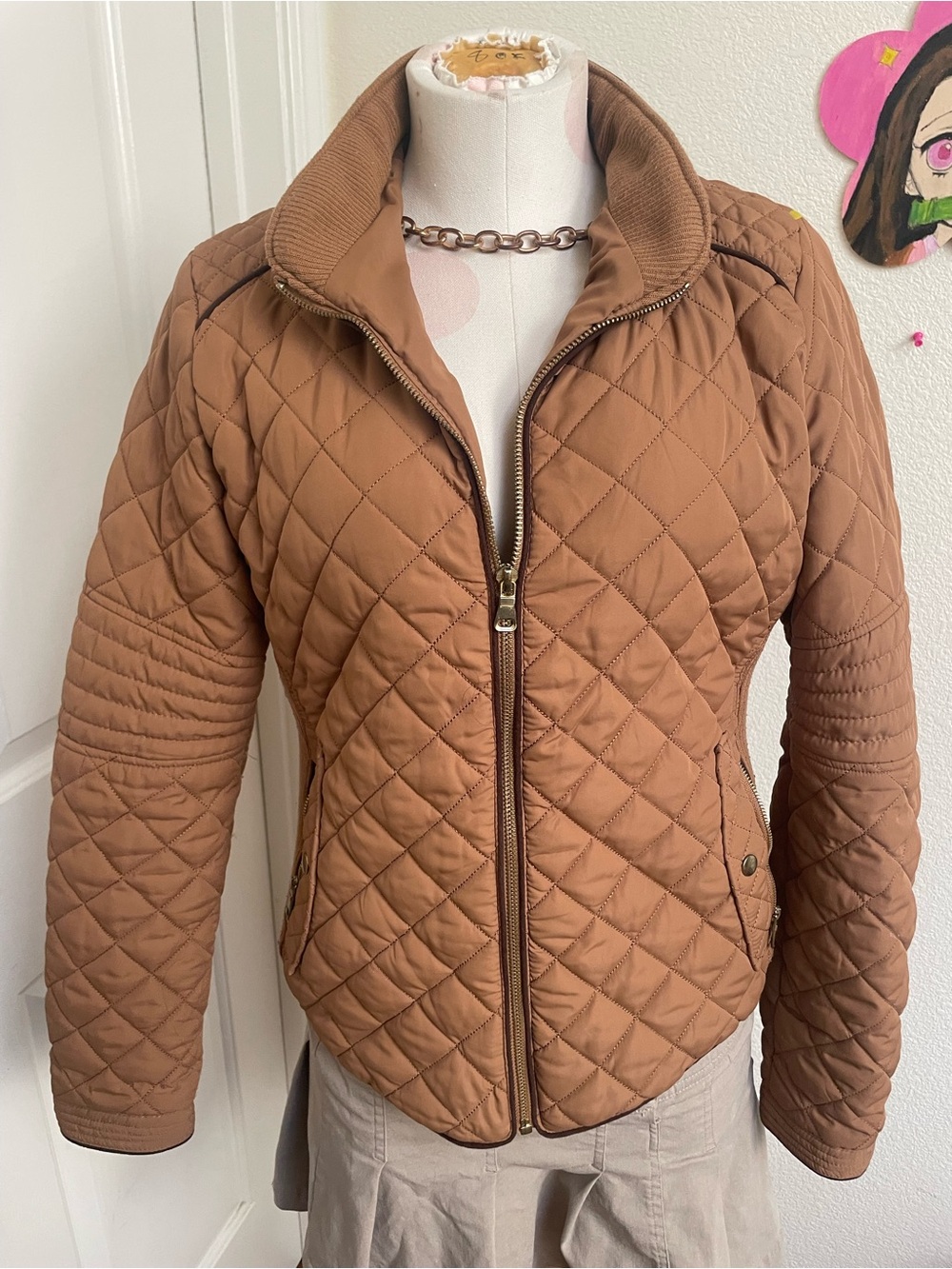 Love Tree Quilted Tan Puffer Jacket